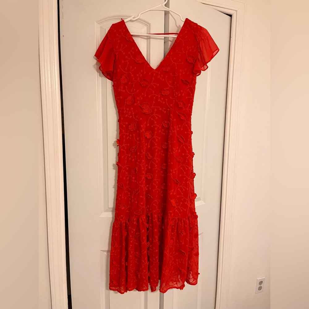 La Maison Talulah Red Floral Embroidered Dress.